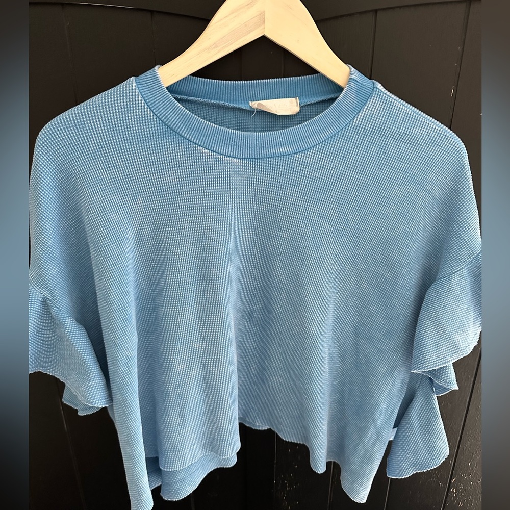 Altar’d State Cropped Shirt with Ruffle Sleeves
